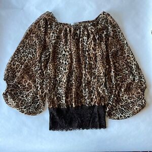 UNYX Animal Print Sheer Top w/Lace Bottom and Wide Sleeve